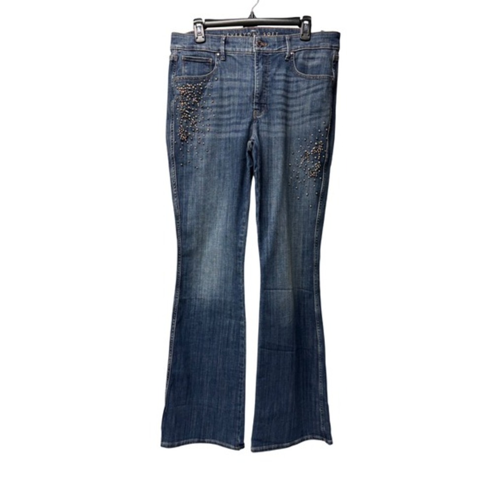White House Black Market Skinny Flare Jeans Women 12L Blue Beaded High Rise